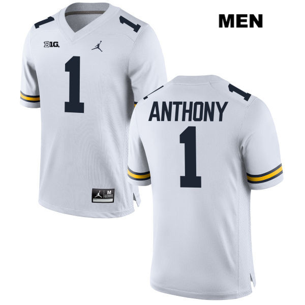 Men's NCAA Michigan Wolverines Jordan Anthony #1 White Jordan Brand Authentic Stitched Football College Jersey WW25F68JS